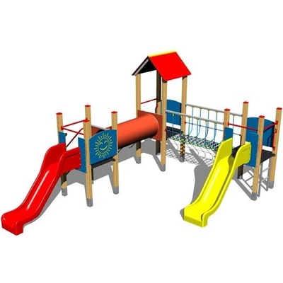 Playground System HŘIŠTĚ velká multifunkční sestava - dvě skluzavky 4U307D