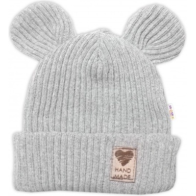 Pletená bavlněná čiapka s uškami dvojvrstvová Hand Made Baby Nellys šedá