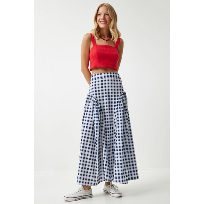 Happiness İstanbul Women's Blue Gingham Flounced Summer Poplin Skirt šedá