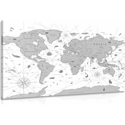 Obraz čiernobiela mapa