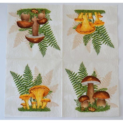Ubrousek na decoupage Les a listy Hřiby