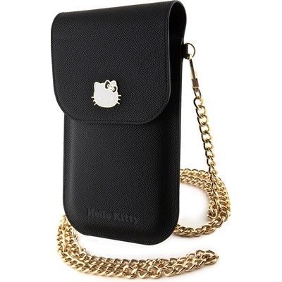 Hello Kitty PU Metal Logo Leather Wallet Phone Bag, čierne