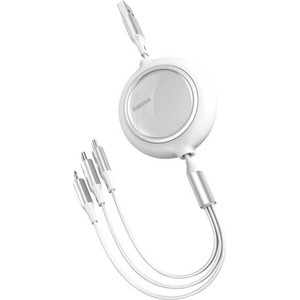 Baseus Кабел Baseus Bright Mirror 3-in-1 Retractable (CAMLC-MJ02), от USB A(м) към Lightning(м)/USB C(м)/microUSB(м), 1.2m, 100W, бял (CAMLT-MJ02 / 54472)
