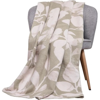 SCANquilt pléd VELUR STYLE soft leaves khakikrémová střední 150 x 200