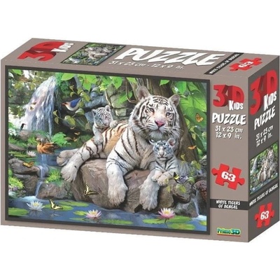 Prime3D Bílí tygři bengálští 3D 63 dílků