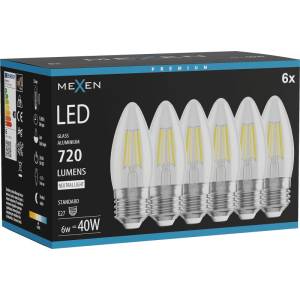 Mexen Vintis 6x LED филаментна крушка E27, C35, 6W, Неутрална - 4000K, 720 lm, прозрачна (L154-E27-0640-00x06)