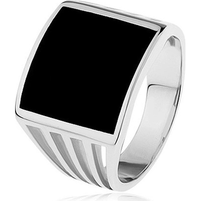 Šperky eshop Stříbrný prsten 925 černý glazovaný čtverec výřezy na ramenech SP41.07