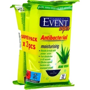 Event Антибактериални мокри кърпички Event - Алое вера, 3 x 15 броя (2EV02ANT107ALV015A) - ozone