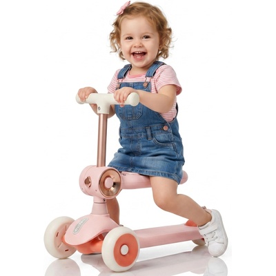 Pepita Glowy 2в1 Музикален детски скутер със седалка и LED светлина - розово (MS-KK712-pink)