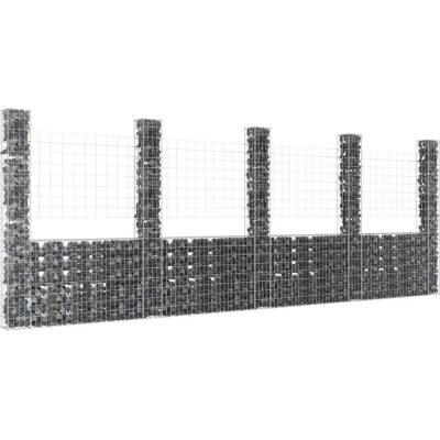 vidaXL Gabionový koš ve tvaru U s 5 sloupky železo 500 x 20 x 200 cm