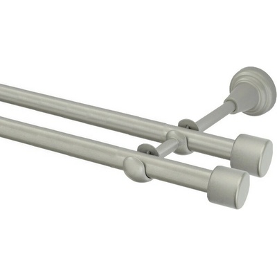 OK-GarnýžeCZ Garnýž kovová dvouřadá 16mm Pullo double stříbrná mat 370 cm do stěny / na tunýlek - bez kroužků