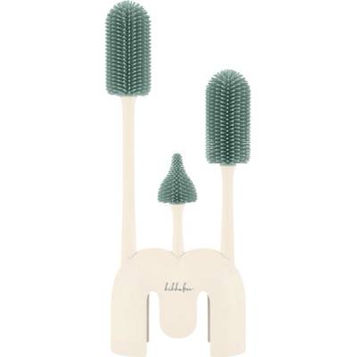 KikkaBoo Kartáče na láhve se stojanem Platinum Silicone Sage 3 ks