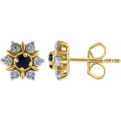 Eppi Elegantné náušnice v tvare kvetu so zafírmi a prírodnými diamantmi Ismat E49815