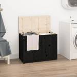 vidaXL Кутия за пране, черна, 88, 5x44x66 см, борово дърво масив (823573)