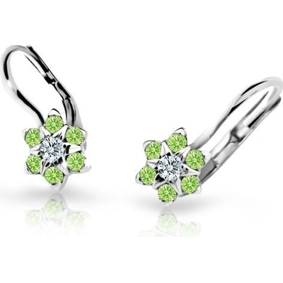 Danfil dětské náušnice kytičky C2152 z bílého zlata s kamínky Peridot Green zapínání klapka