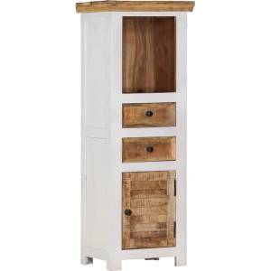 vidaXL Висок шкаф, кафяво и бяло, 40x30x110 см, манго и акация масив (338448)