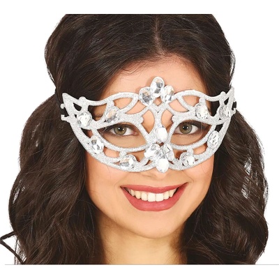 Fiestas Guirca Карнавална маска - Сребърна с пайети
