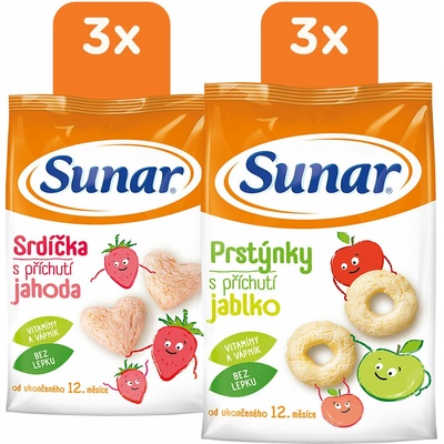 Sunar detský mix jahodové a jablčné chrumky 6 x 50 g