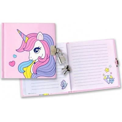 Diář se zámkem Unicorn 13x13cm,60l linkovaný