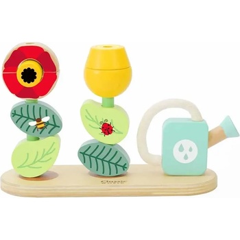 Classic World Дървена играчка - Кубчета за нанизване, Цветна градина - Classic World