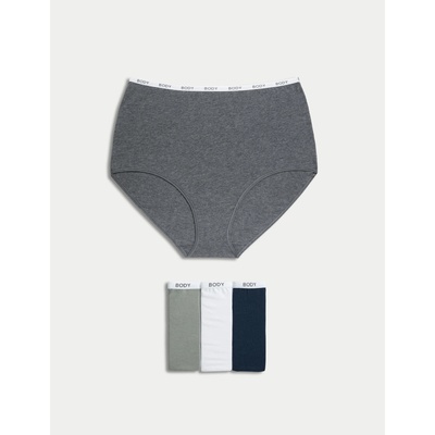 Marks & Spencer Бикини с висока талия с висок дял памук, 4 бр. Marks & Spencer сив Marks & Spencer | Siv | ЖЕНИ | 12