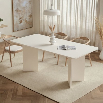 TopMebel Linza трапезна маса от меламин в цвят бяло дърво 180×90×75 см