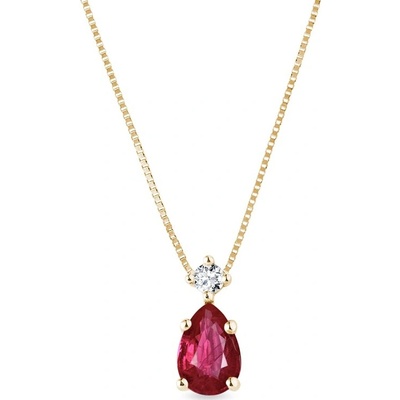 Klenota Zlatý náhrdelník s rubínom a diamantom k0667043