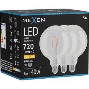 Mexen Vintis 3x LED лампа с нажежаема жичка E27, G125, 6W, Топла - 2700K, 720 lm, прозрачна (L158-E27-0627-00x03)