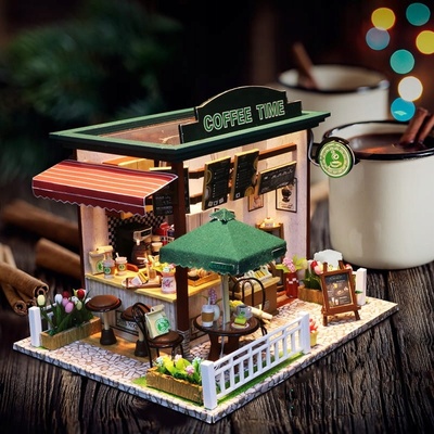 HABARRI Miniatura domečku DIY LED kavárna
