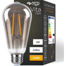 Vipelectro LED žárovka E27 ST64 6W 4xCOB Filament Vita 650lm KOUŘOVÁ, ULTRA TEPLÁ BÍLÁ