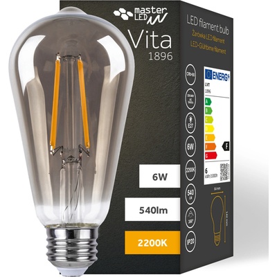 Vipelectro LED žárovka E27 ST64 6W 4xCOB Filament Vita 650lm KOUŘOVÁ, ULTRA TEPLÁ BÍLÁ