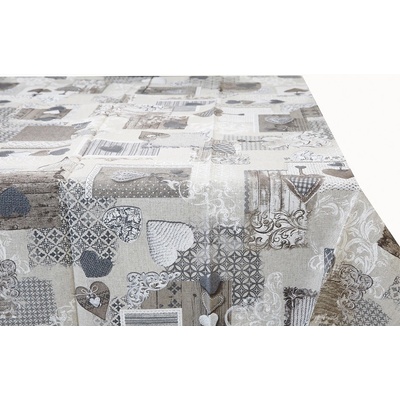 Made in Italy Obrus patchwork so šedohnedými srdiečkami 90x90cm