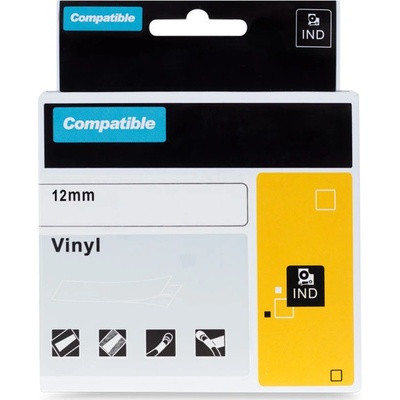 PRINTLINE kompatibilná páska s DYMO 18444, 12mm, 5.5m, čierna tlač/biely p., RHINO, vinyl 100% novy kompatibil