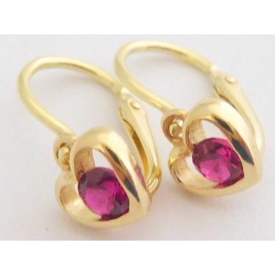 Klenoty Budín zlaté dětské srdíčkové náušnice s červenými rubíny 4030003