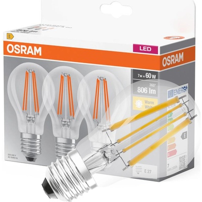 Osram LED žiarovka Value, E27, 6,5 W, retro, teplá biela, 3ks