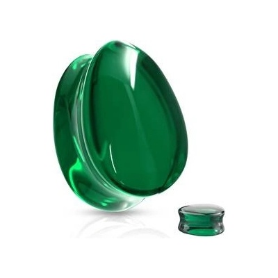 Šperky4U skleněný plug do ucha slza zelená PL01247G-14