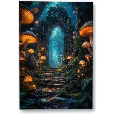 Plakát – Světélkující houby u kamenné brány 90 × 135 cm Bez rámu Ne Bez rámu