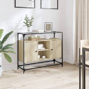 vidaXL Бюфет със стъклен плот, дъб сонома, 98x35x81см, инженерно дърво (846070)