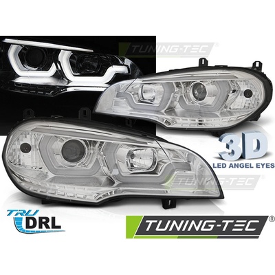 PŘEDNÍ SVĚTLA, SVĚTLOMETY, LAMPY BMW X5 E70, 2007-2013, TUBE LIGHT, DRL, CHROMOVÉ