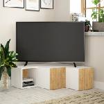 TopMebel Компактен ъглов ТВ шкаф TopMebel от меламин в бял - дъбов цвят 94, 2x90, 6x31, 4cm