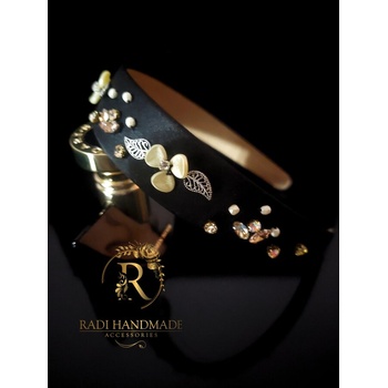 Radi handmade Официална диадема с перлени цветя шампанско и камъни (785)