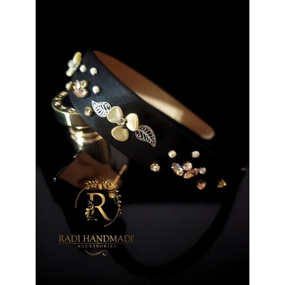 Radi handmade Официална диадема с перлени цветя шампанско и камъни (785)