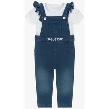 Guess Бяло боди с къс ръкав и дълъг деним гащеризон за бебе момиче Guess