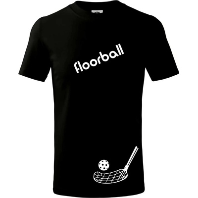Floorball nápis šikmo tričko detské čierna