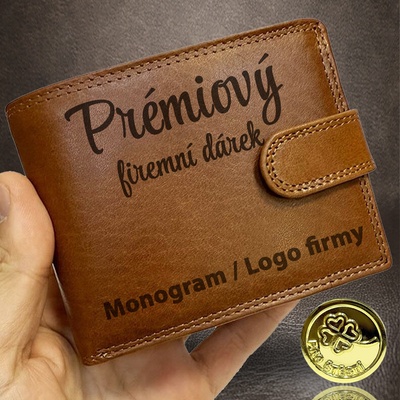 Firemní dárek prémiová peněženka a logo firmy nebo monogram vlastní fotka text nebo monogram na ROYAL kožené peněžence