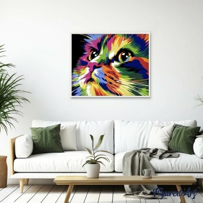 Figured ART Malování podle čísel ROZTOMILÁ POP ART KOČKA na rámu 40 x 50 cm
