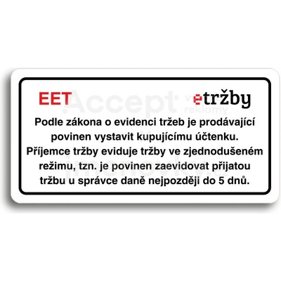 ACCEPT Piktogram EET - zjednodušený režim - bílá tabulka - barevný tisk