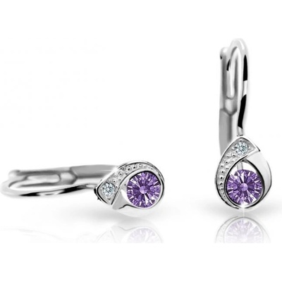 Danfil dětské náušnice kapky C1898 z bílého zlata s kamínkem Amethyst zapínání klapka