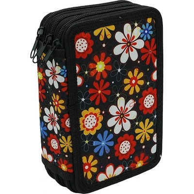 Несесер 3 ципа Лукс, черен с цветя