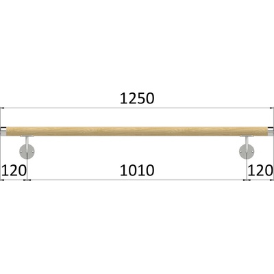 madlo drevené (1250mm), materiál: buk, brúsený povrch bez náteru, set: 2 ks úchyt, madlo s nerezovým ukončením